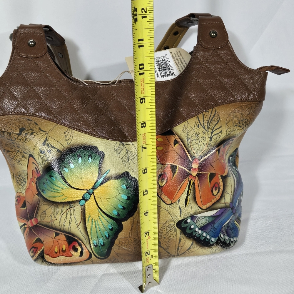 Anuschka Butterfly Floral Leather Handpainted Shoulder Handbag Coin Purse, Cover - Picture 7 of 15